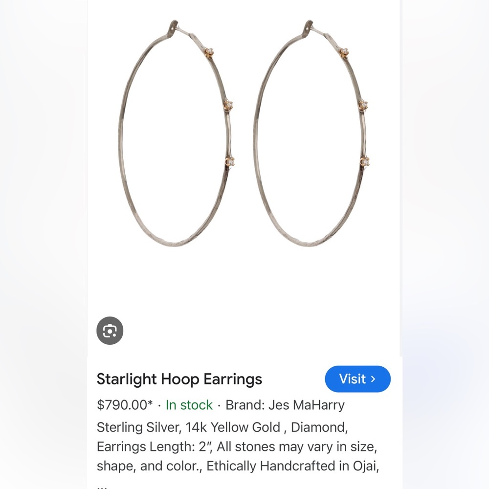 EUC Jes Maharry starlight Diamond 14k and sterling 3” hoop earrings